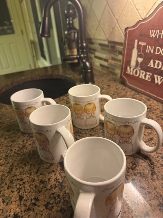 Precious Moments Angel Ceramic Mug Set - White with Cream and Tan Accents - Picture 2 of 5